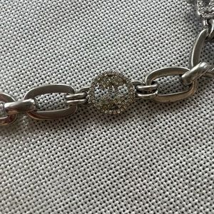 Juicy Couture Silver Link Necklace+Pave Cherries Bows Crown & Heart Link Charms